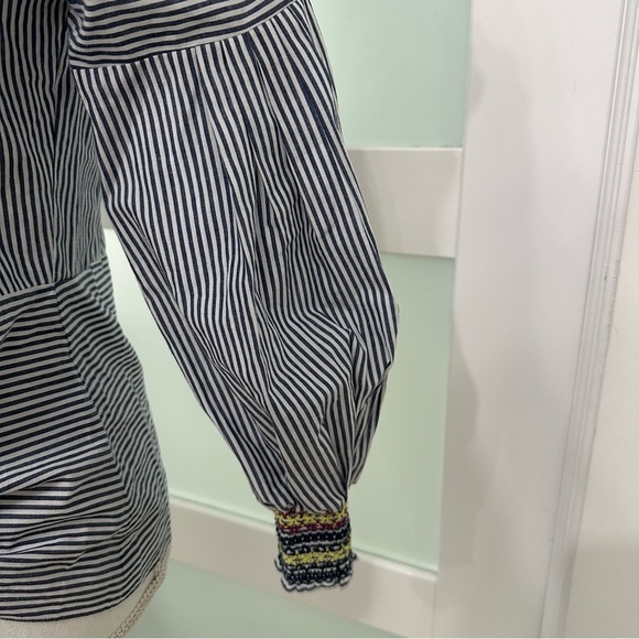 Parker Emmanuelle Smocked Striped Top Blue And White Top Size XS NEW WITH TAGS - Picture 6 of 9